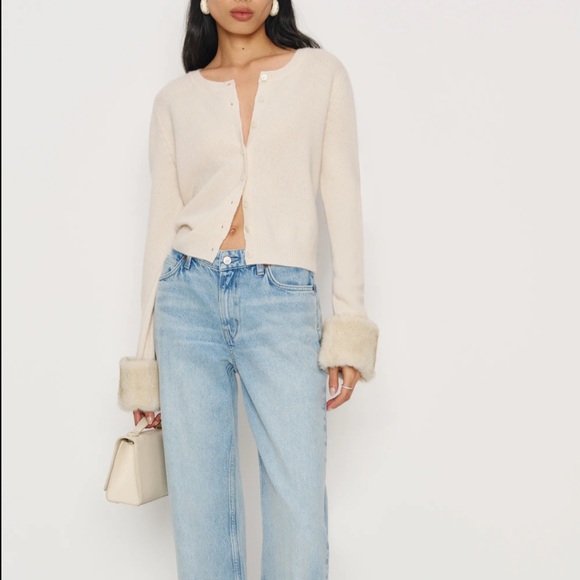 Reformation Clara Cardigan/Cream Faux Fur Cuff - Picture 4 of 10